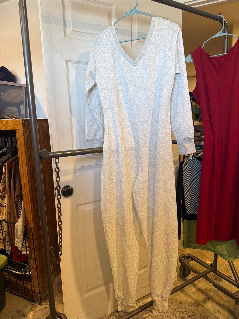Amazon Light Gray V-Neck Long Sleeve Jumpsuit